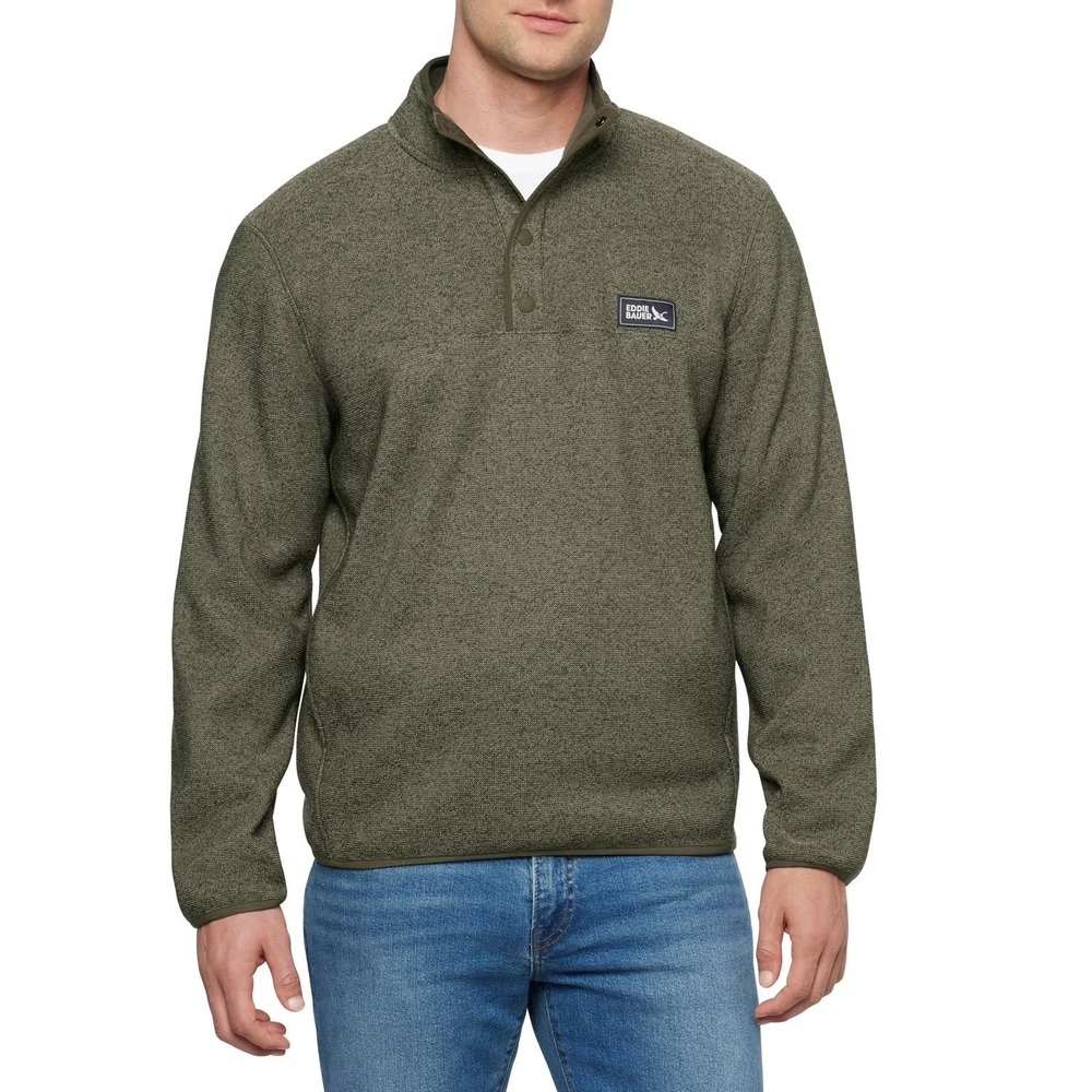 Men's Eddie Bauer Fleece Pullover Snap Neck Green Casual Outdoor‎ S New